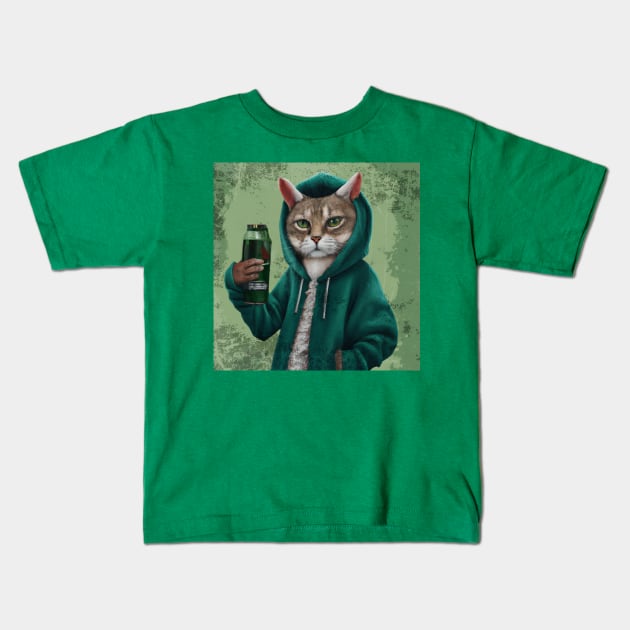 Cat celebrate the St Patrick Day Kids T-Shirt by HarlinDesign